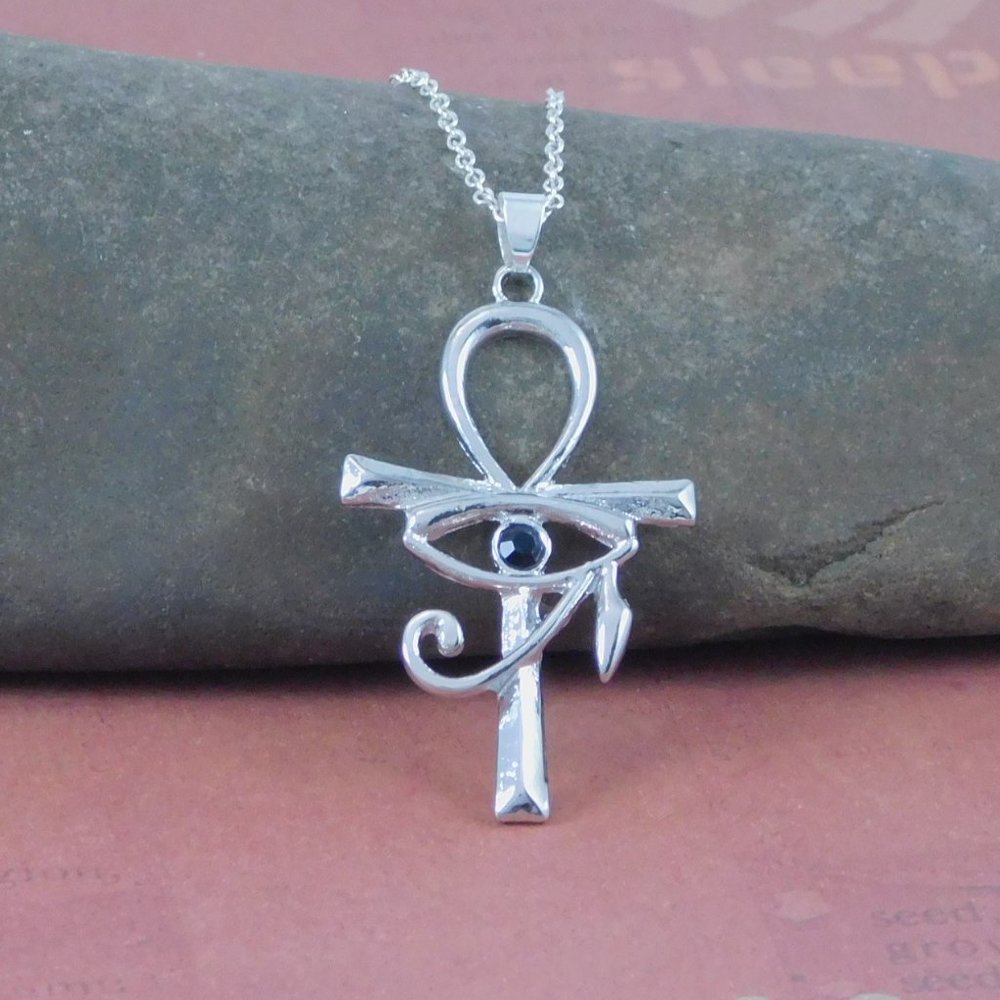 Silver Egyptian Ankh Cross with Eye of Ra Ne…